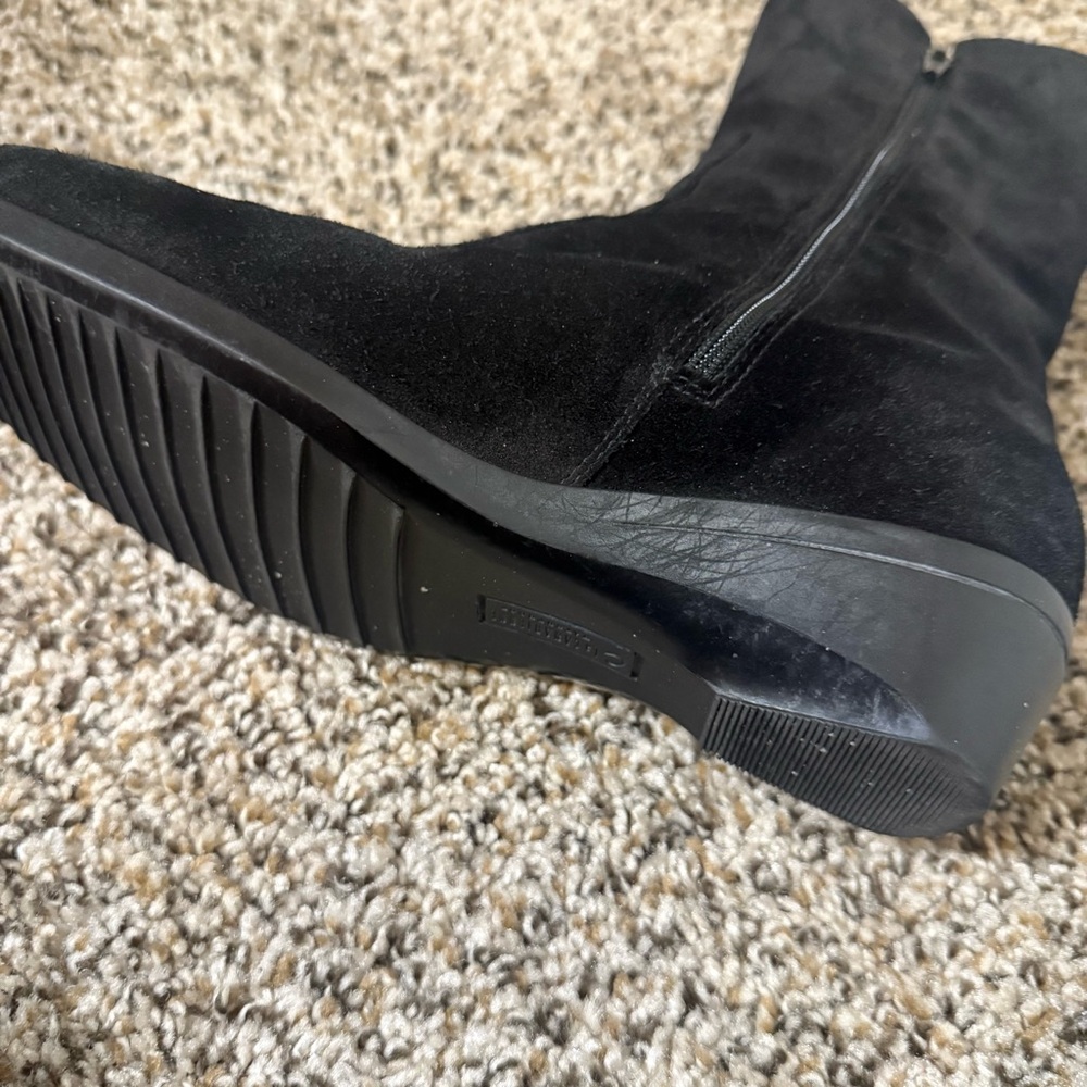 La CANADIENNE Elena Waterproof Black Suede Shearling Lined Boots Womens Size 7.5 - Picture 7 of 8